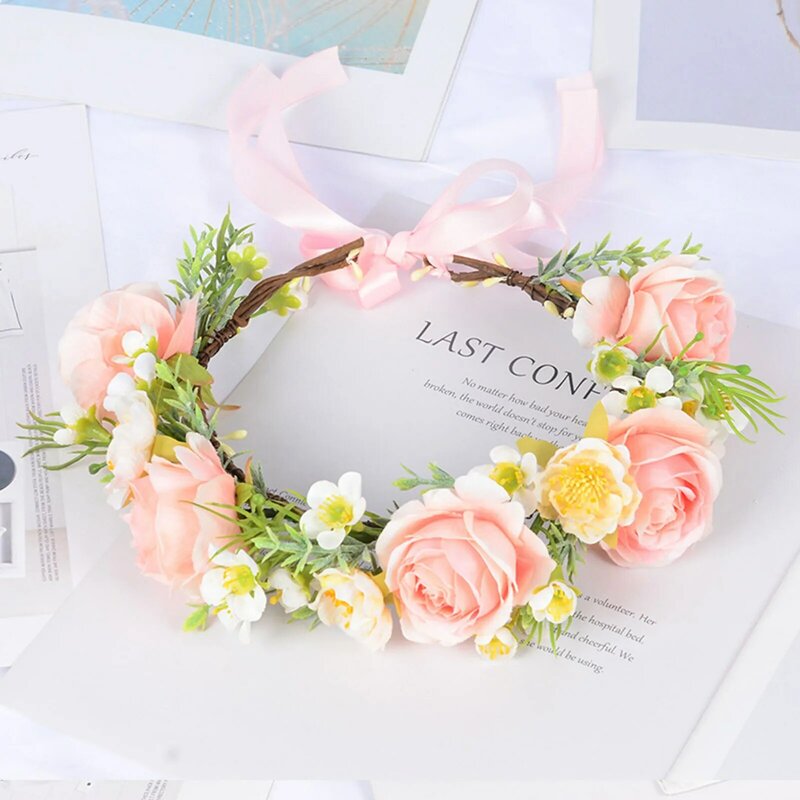Corona de flores artificiales para novia, Color suave, belleza, boda, dama de honor, accesorio de fiesta de boda