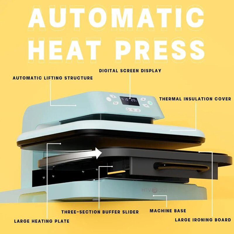 HTVRONT автоматический тепловой пресс для футболок-тепловой пресс 15x15 с автоматическим отсоединением-нагревается быстро и равномерно распределяет тепло