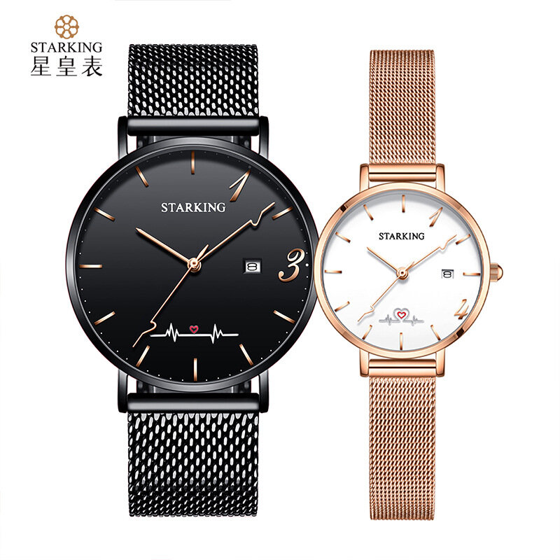 Moda Quartz zegarek dla pary, prosty zegarek hurtowy niszowy okrągły zegarek walentynkowy dla młodych ludzi