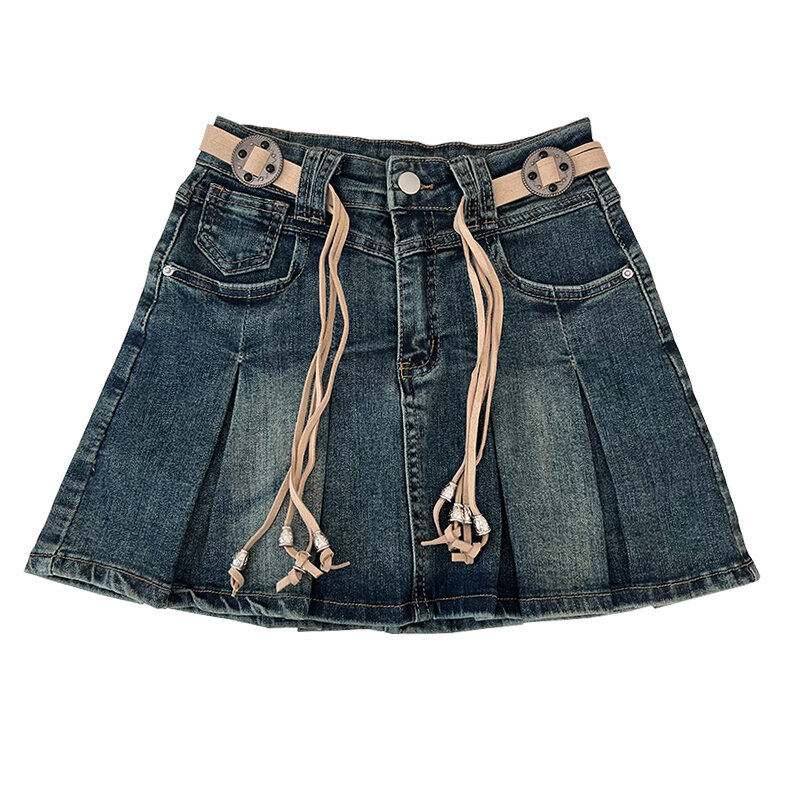 Jeans Skirts Design fashionable all-match high waist slimming denim skirt pleated with belt for women Autumn Faldas Clothes