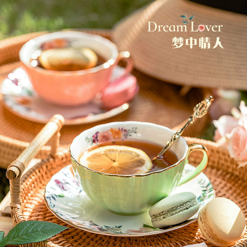 Conjunto de pires e xícara de café China osso, chá da tarde britânico, pires de chá preto estilo europeu