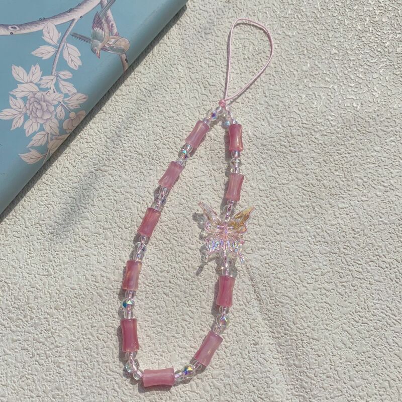 Y2K gotycki Harajuku śliczne akrylowe kot motyl kwiatowe koraliki wisiorek pasek-uchwyt do telefonu urok łańcuch węzeł brelok do telefonu komórkowego Egirl