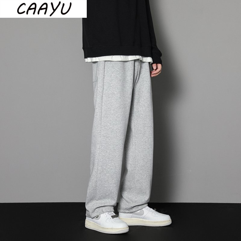 CAAYU-pantalones de chándal rectos para hombre, ropa de calle informal, holgada, de gran tamaño, color negro