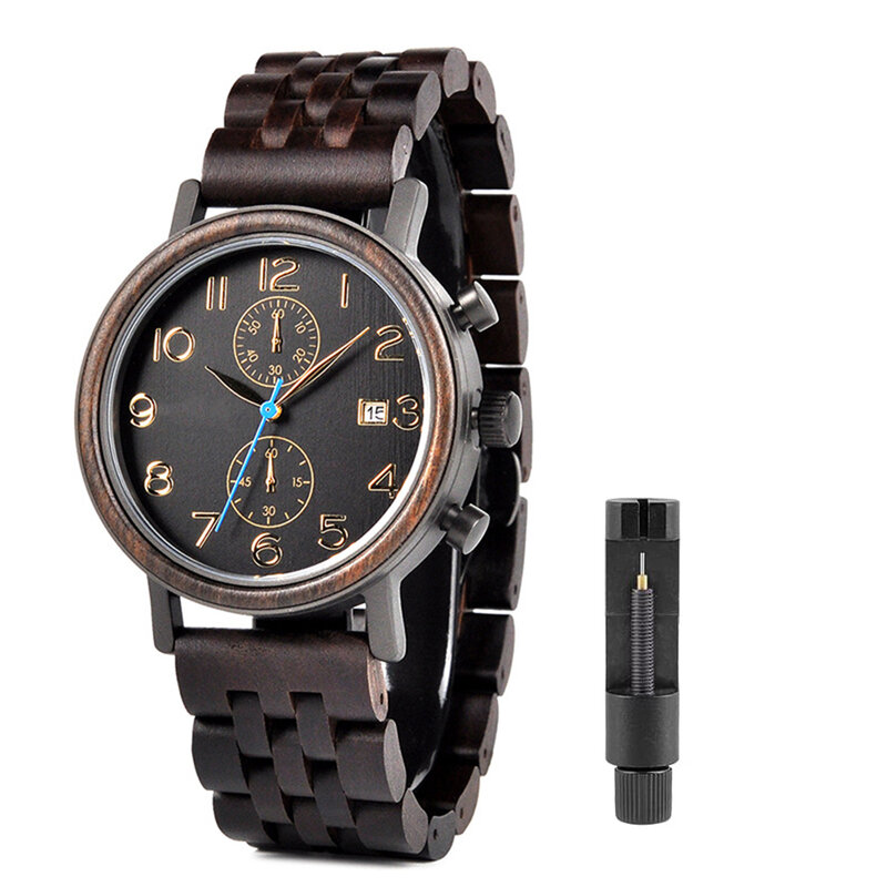 Jam tangan olahraga Quartz pria, kayu dengan tampilan Analog kalender arloji bisnis kasual, hadiah terbaik untuk Hari Valentine/ulang tahun