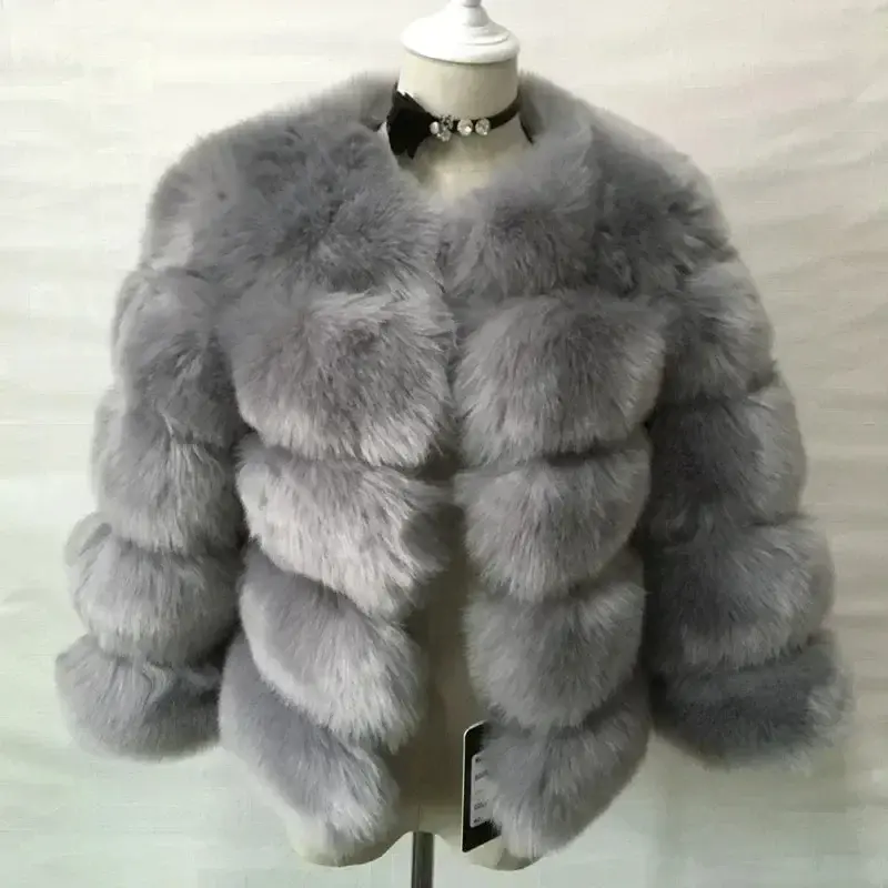 Veste courte en fausse fourrure de renard pour femme, manteau moelleux pour femme, super chaud, haute qualité, automne, hiver, C34, 2024