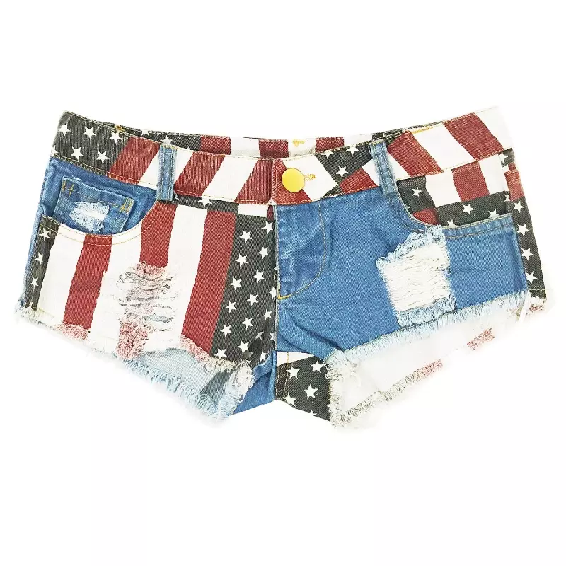 Ultra Short Sexy Jeans Women's Summer New Printed Denim Shorts Slim Low-waisted Sexy Holes New Super Short Pants Plus Size
