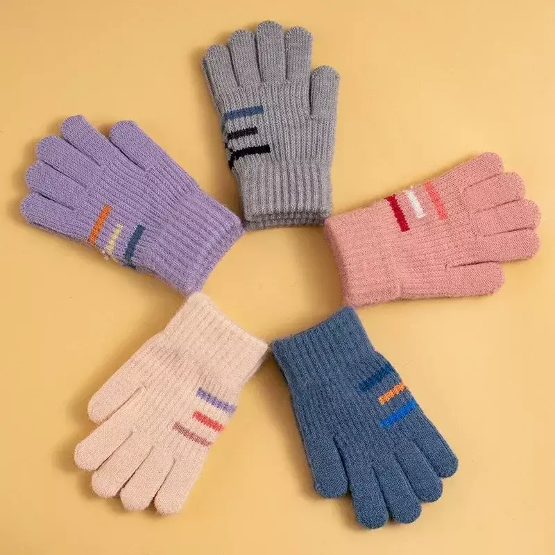 1 Pair Wool Warm Glove for Kid Simplicity Fashion Striped Glove for Baby Boy Girl Outdoor Autumn Winter Cashmere 3-6T Kids Glove