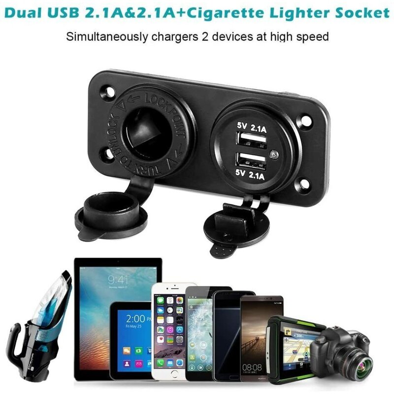 12V Dual USB Charger Cigarette Lighter Socket Power Plug Panel Car Truck Boat