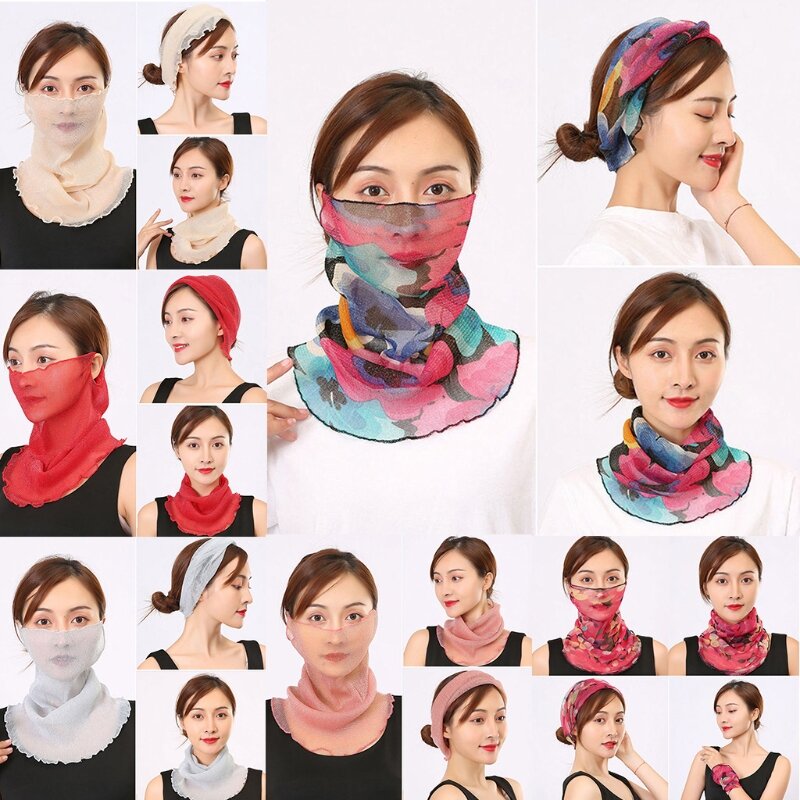Masker Wajah Pelindung Leher Multifungsi Wanita Jaring Berkilau Bunga Retro untuk untuk Perlindungan Syal Ikat