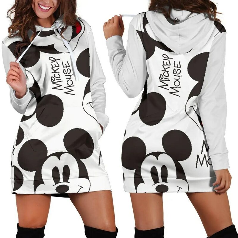 2024 Disney Mickey Mouse Hoodie Jurk Trui Mode Disney Jurk Sweatshirt Jurk 3d Allover Print Hoodie Voor Vrouwen