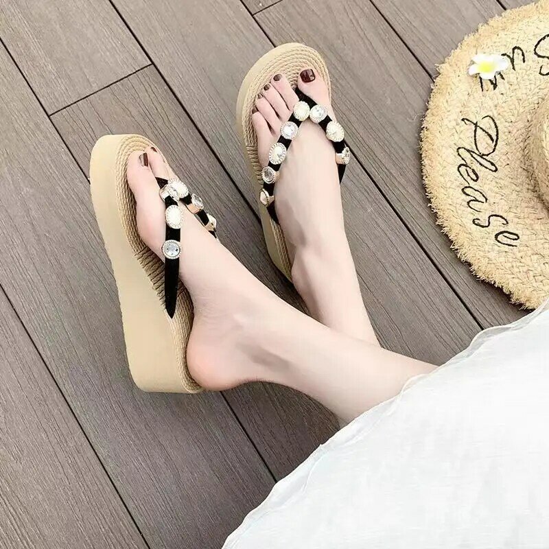 New Women's Summer Flip-Flop Wedges Slippers 7cm Thick Sole Non Slip Outdoor Beach Slippers Free Shipping Elevator Slippers