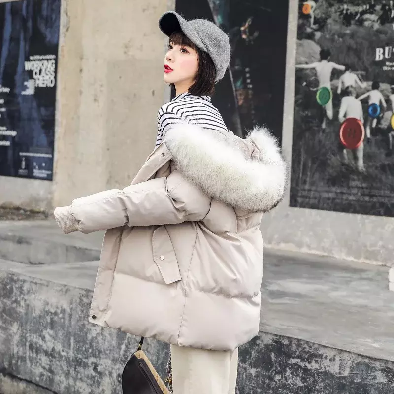 Giacche invernali addensate da donna piumino caldo parka giacca imbottita in cotone moda collo di pelliccia grande cappotti autunnali soprabito femminile con cappuccio