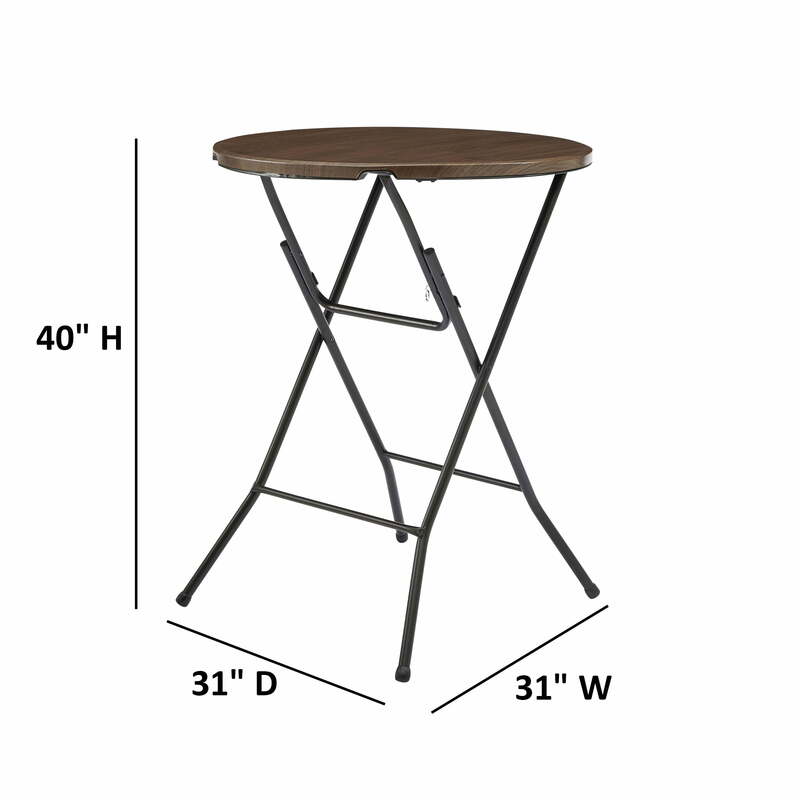31" Round High-Top Folding Bar Table, Walnut Finish Bistro Pub Cocktail Counter Table