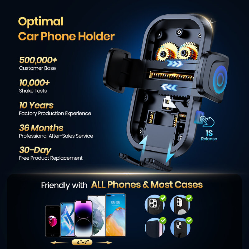 Topk-Air Vent Car Phone Mount, mãos livres celular, braçadeira de automóvel, berço para todos os telefones, casos grandes, casos grossos