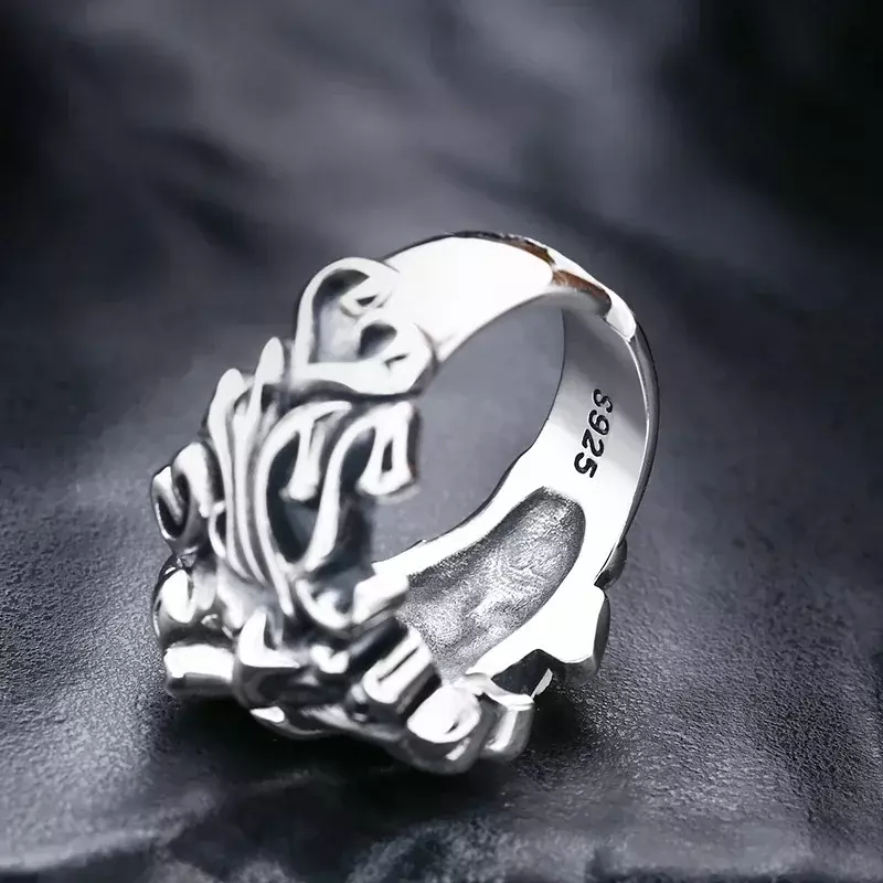 Nowy agresywny głowa lwa S925 srebrny otwarty męski pierścionek prezenty chłopaka europejskiego i amerykańskiego uroku osobowość Punk