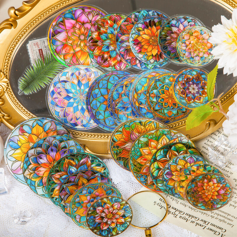 Serie de mandala esmaltado, decoración creativa retro, pegatinas para mascotas DIY, 8 paquetes por lote
