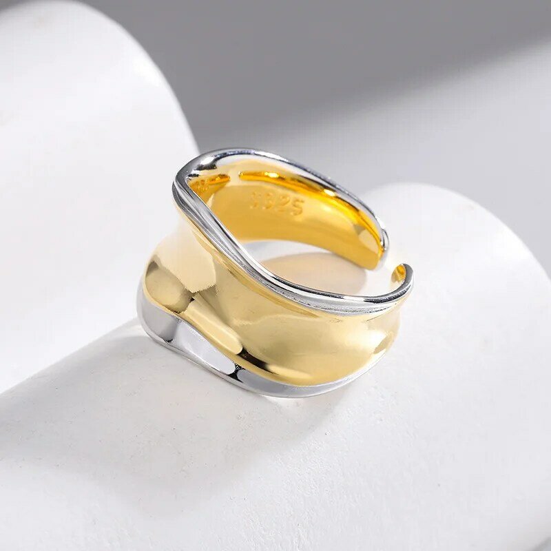 925 فضة هندسية الذهب والفضة خواتم للنساء الرجال تصميم بسيط موضة المشاركة المفتوحة اليدوية زوجين خاتم هدية