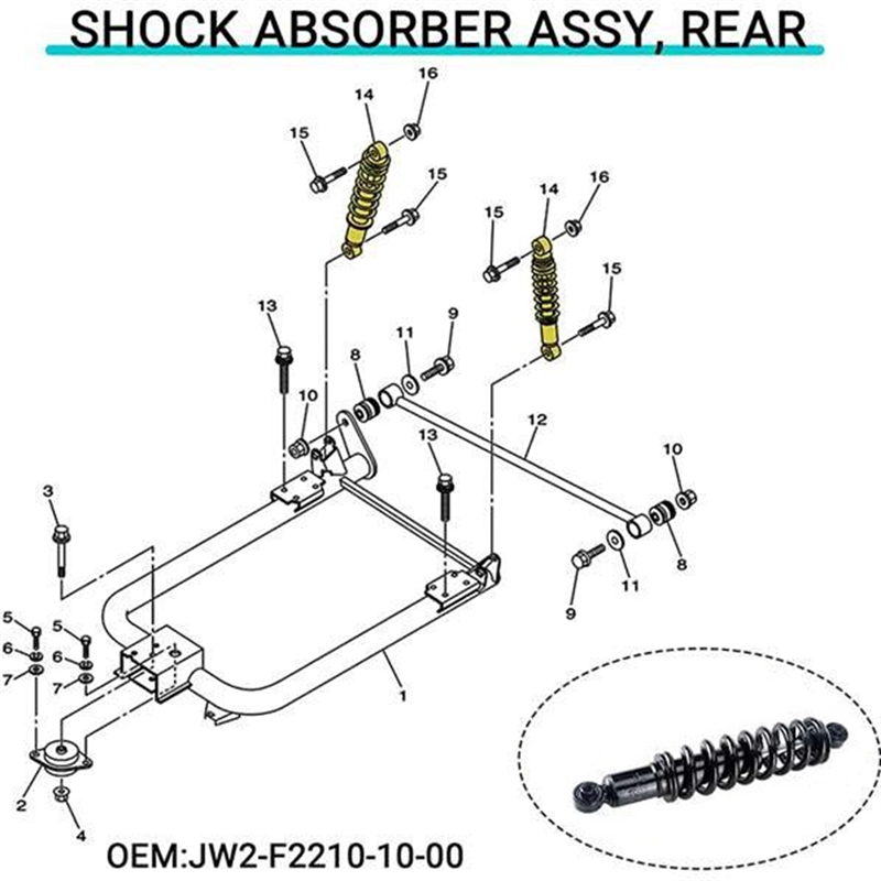 Shock Absorbers Golf Cart Rear Shocks Assembly for Yamaha G29/Drive Gas&Electric Models JW2-F2210-10-00