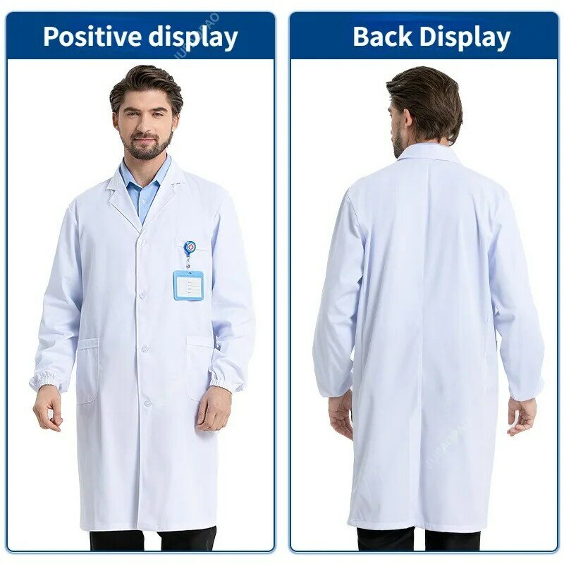 Thickened Long Sleeved Work Clothes for Men and Women in Pure Cotton White Coats Doctor Uniform Men White Lab Coat Gown Spring
