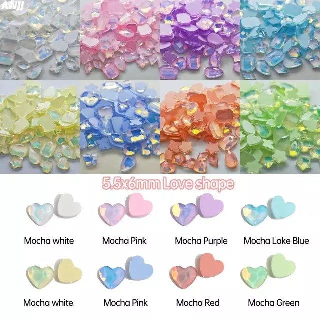 Neon Mocha Jelly Jóias, AB Diferentes Cores Mix em Forma, Cristal Elegante Rhinestone 3D Manicure Nail Art Encantos Decoração, 100Pcs