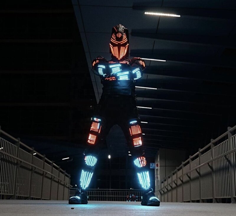 풀 컬러 프로그래밍 가능 LED 로봇 세트 코스튬 의류, 스틸트 워커 코스튬 LED 조명 글로우 재킷, 무대 댄스 공연