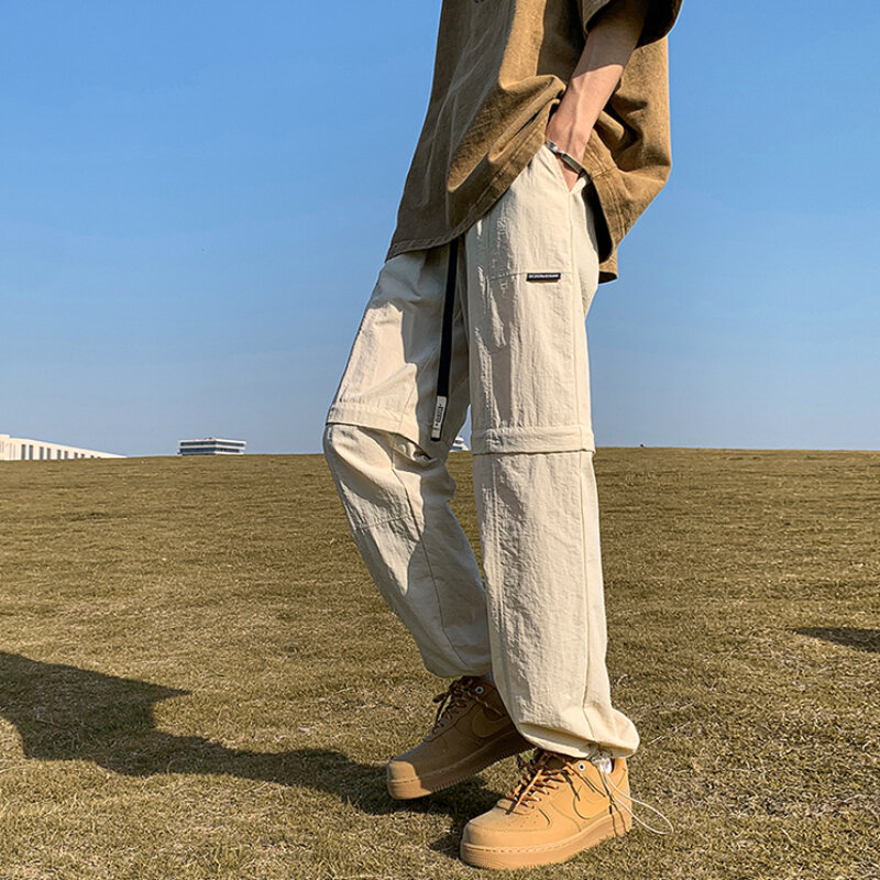 Брюки-карго мужские однотонные, модные Универсальные брюки на молнии в японском стиле, летние дышащие, повседневные, для подростков
