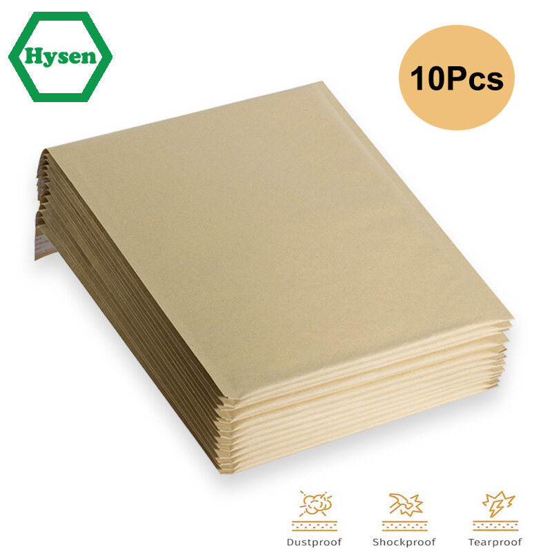 Hysen 10Pcs 자연 크래프트 종이 버블 봉투 셀프 인감 접착 버블 메일러 비즈니스 방수 배송 메일 링 가방
