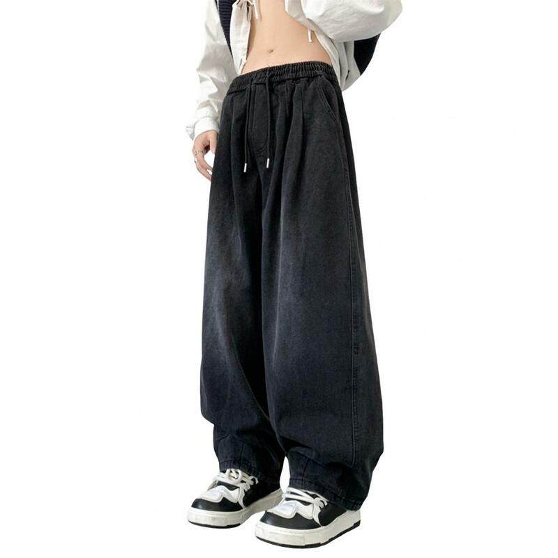 Pantalones de cintura elástica para hombre, pantalones Retro desgastados con cintura con cordón, múltiples bolsillos, estilo de calle alta, pierna recta para un
