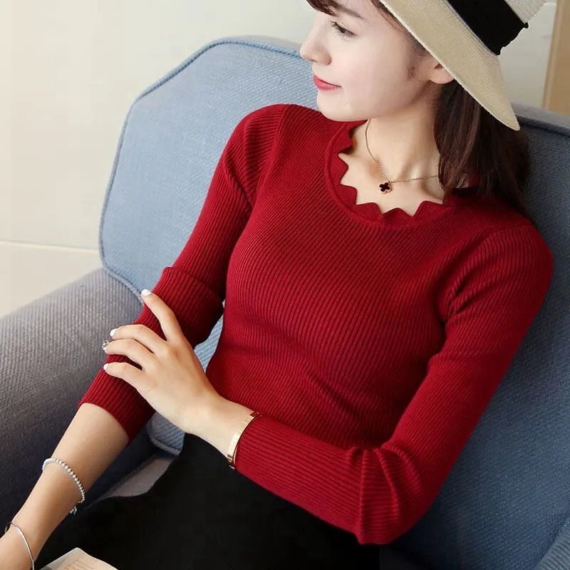 Женская одежда 2023, свитера, весна-осень, кружевная облегающая трикотажная рубашка с круглым вырезом и длинным рукавом, женские пуловеры