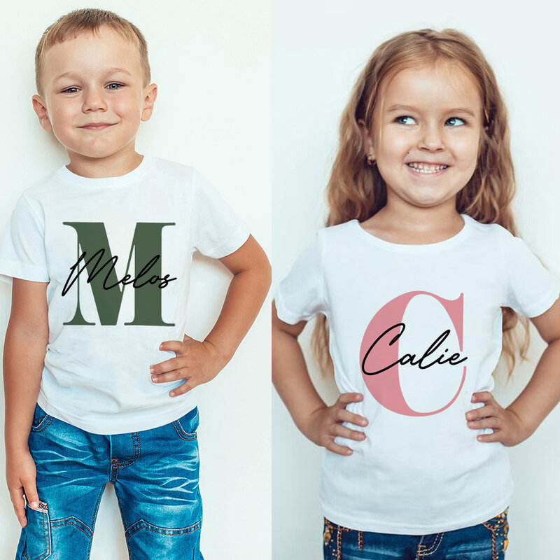 子供の子供のためのカスタマイズされたtシャツ名初期、カスタムトップ、誕生日ギフト少年と少女