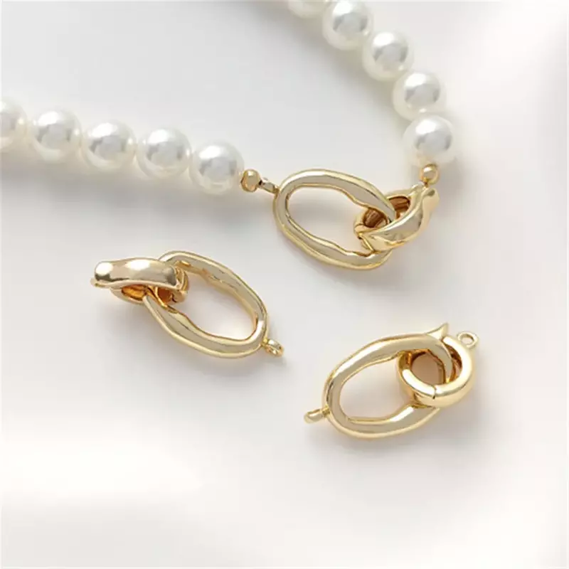 Hebilla de doble círculo ovalada de oro de 14K, pulsera de perlas, collar, colgante de conexión, accesorios de joyería DIY