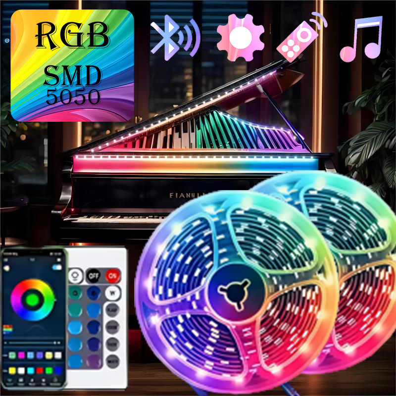 RGB LED 스트립 조명 5050 USB IR 원격 블루투스 앱 제어, 주방용 축제 장식 백라이트, 1M, 2M, 3M, 4M, 5M, 10M, 15M, 20M