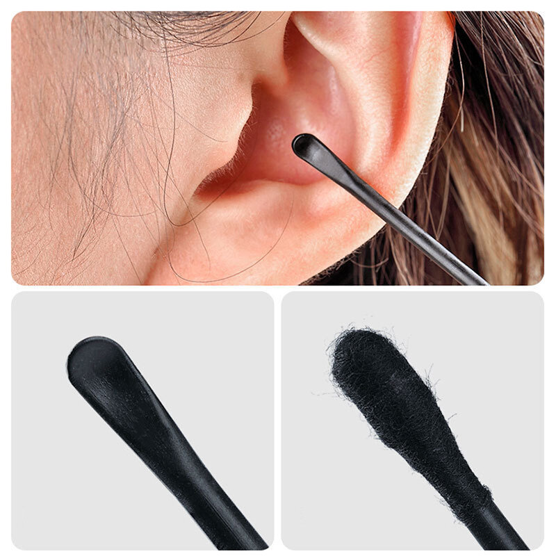 100นับ2 In 1 Swabs ฝ้ายสีดำ/สีฟ้า/สีชมพูพลาสติก Stick,double Tipped หู Sticks Ear Wax Removal เครื่องมือสำหรับทำความสะอาดหู