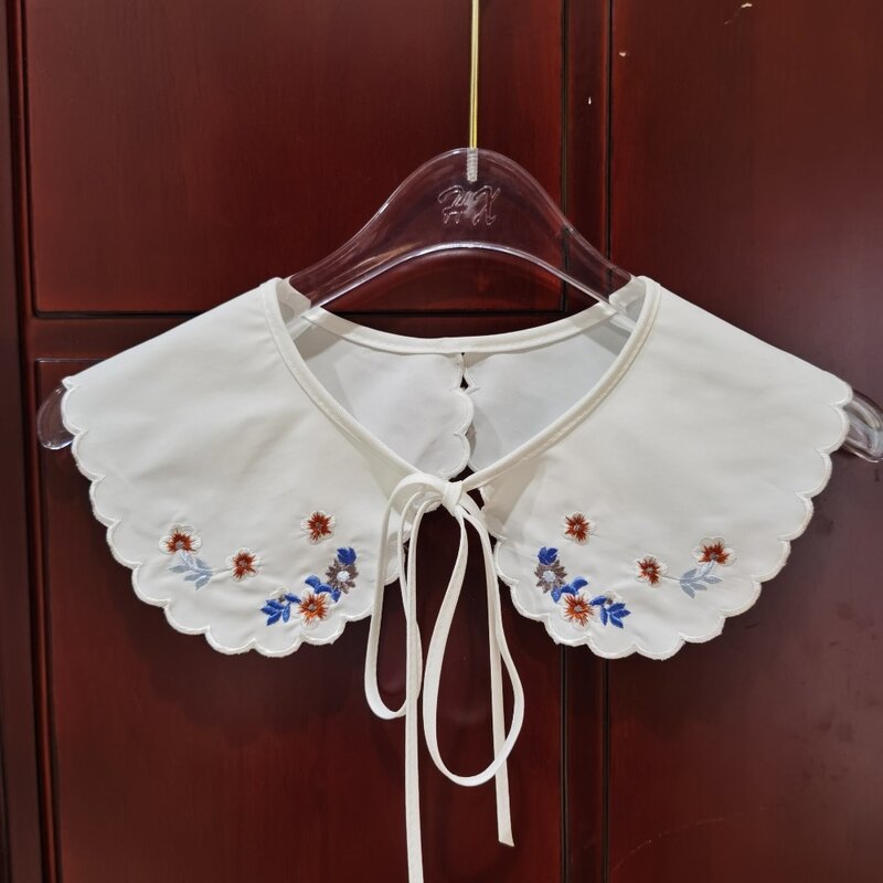 Insignia de cuello de encaje para mujer, chal con cordones, bordado de Organza, camisa desmontable, lazo falso