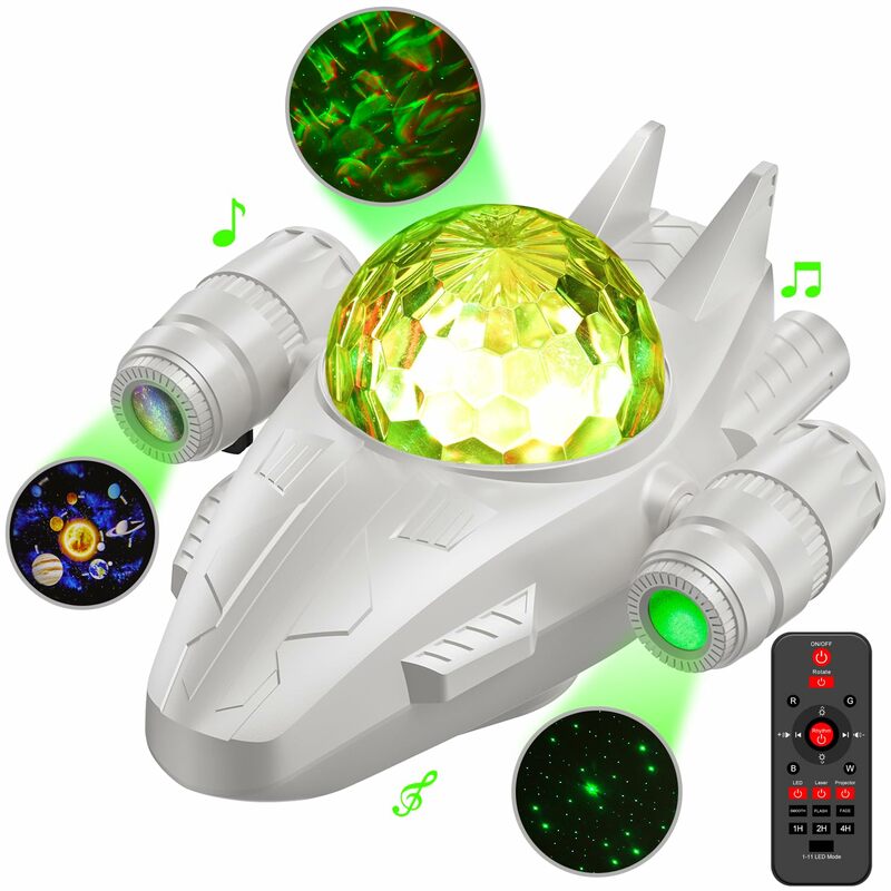 Лампа-проектор космического корабля с пультом дистанционного управления и динамиком Galaxy Star, проектор для спальни, домашний декор, гостиная (белая)