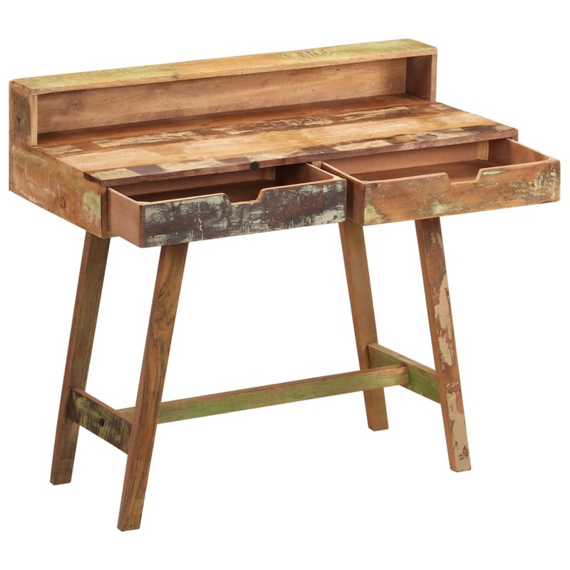 Scrivania in legno massello di recupero 39.4 "x 17.7" x 35.4 "con due cassetti scrivania da studio mobili per ufficio a casa