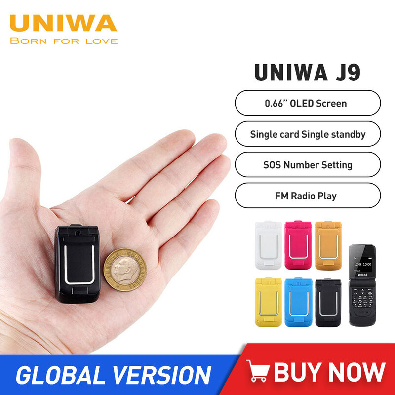 UNIWA J9 2G Single Card Mini Flip Mobile phones Clamshell Push Button Wireless Bluetooth Dialer Magic Voice Handsfree Earphone