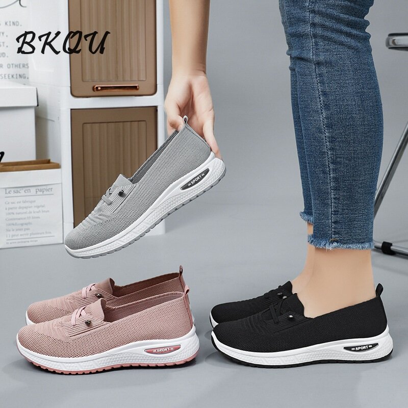BKQU Women 2024 Spring Casual Shoes Breathable Comfortable Woven Mesh Sneakers High Quality Plus Size