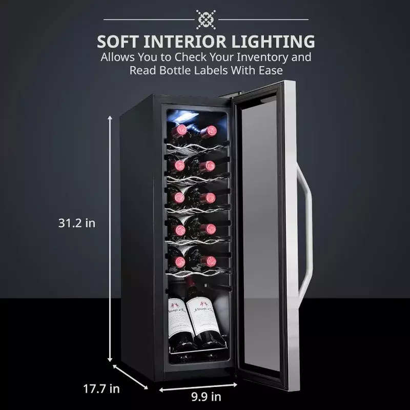 Ivation-enfriador de vino con Control Digital de temperatura, 12 botellas de compresor, refrigerador con cerradura, gran bodega independiente, 41f-64f