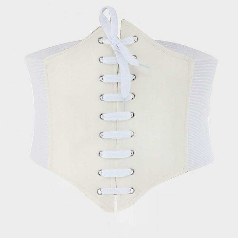 Self-perforated Waistband Belt Elegant Lace-up Corset Belt for Women Wide Elastic Waistband Faux Leather Body for Dress