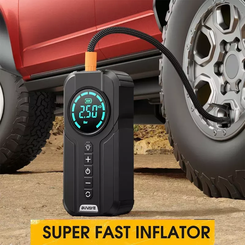 BUVAYE Car Jump Starter Air Pump Portable Air Compressor Multi-function Tire Inflator Auto Portable Battery Starter With EVA Bag