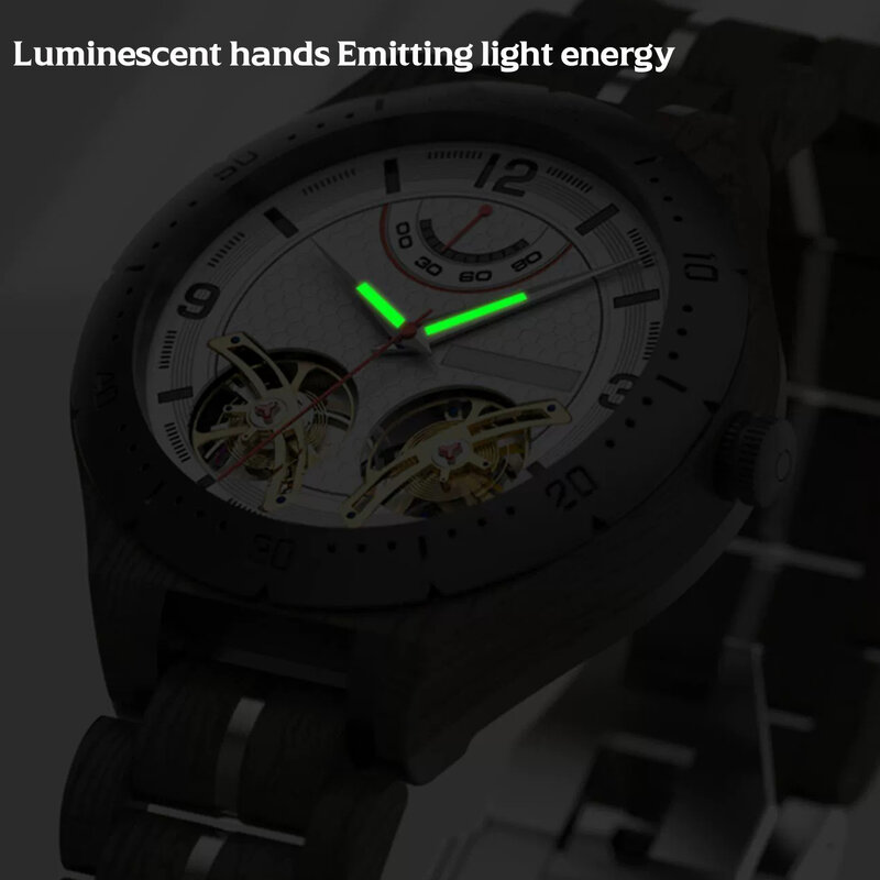 Houten Automatisch Mechanisch Horloge Grote Wijzerplaat Aanpasbare Lichtgevende Skelet Punk Zakelijk Horloge Gepersonaliseerde Geschenken