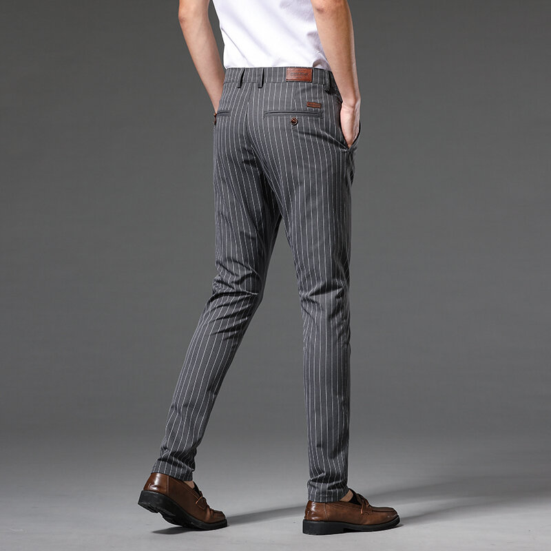 2024 New Business Striped Long Pants Men's Slim Fit Versatile High-End Quality Fashionable Stretch Casual Suit Pants