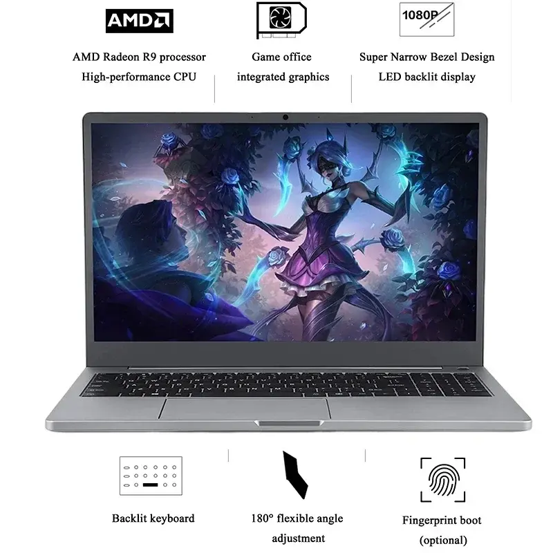 2024 New Gaming Laptop 15.6 Inch 32G+2T SSD AMD R9 4900H Windows 11 Six Core All Metal Computer Type-C Notebook Gamer Notebook