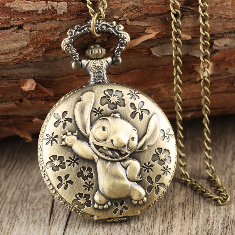 Bronze Anime Clock Antique Cute Cartoon Quartz Pocket Watch Pendant Necklace Chain Pocket FOB Cosplay Gifts for Boys Girls Kids