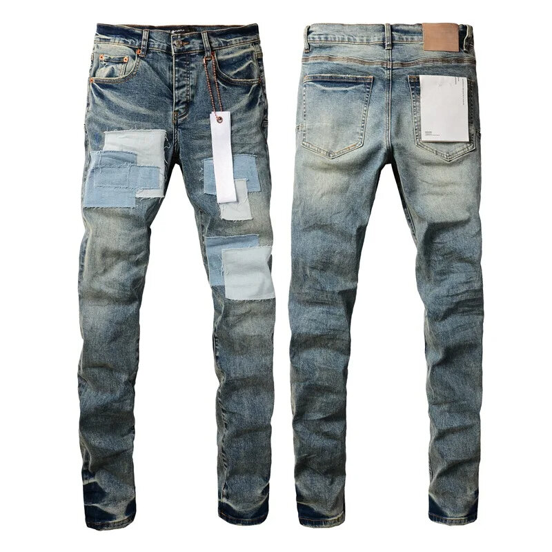 Pantaloni in denim jeans di marca ROCA viola con toppe high street realizzati con vecchi pantaloni in Denim Skinny a vita bassa per la riparazione del tessuto patch