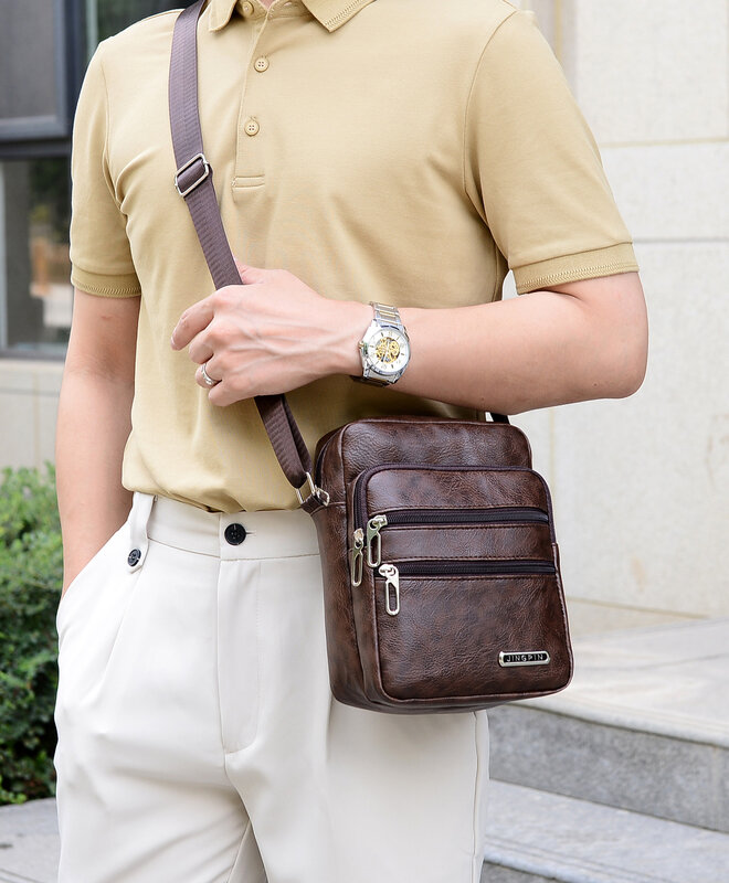 Casual Men's Shoulder Bags PU Leather Handbag Men Travel Sling Bag Large Capacitry Men's Messenger Bags mochila Clutch