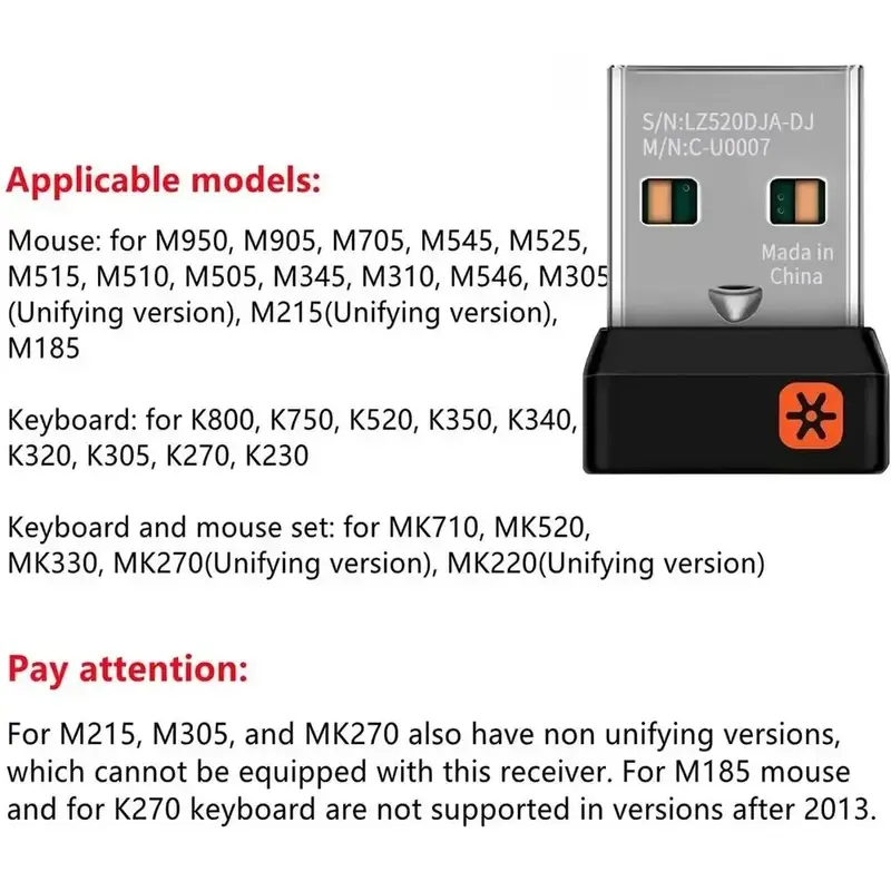 ตัวรับสัญญาณดองเกิลแบบรวม Logitech ดั้งเดิมอะแดปเตอร์ USB สำหรับเชื่อมต่อ Logitech อุปกรณ์6 M905 M950 M325 MX Master 2S