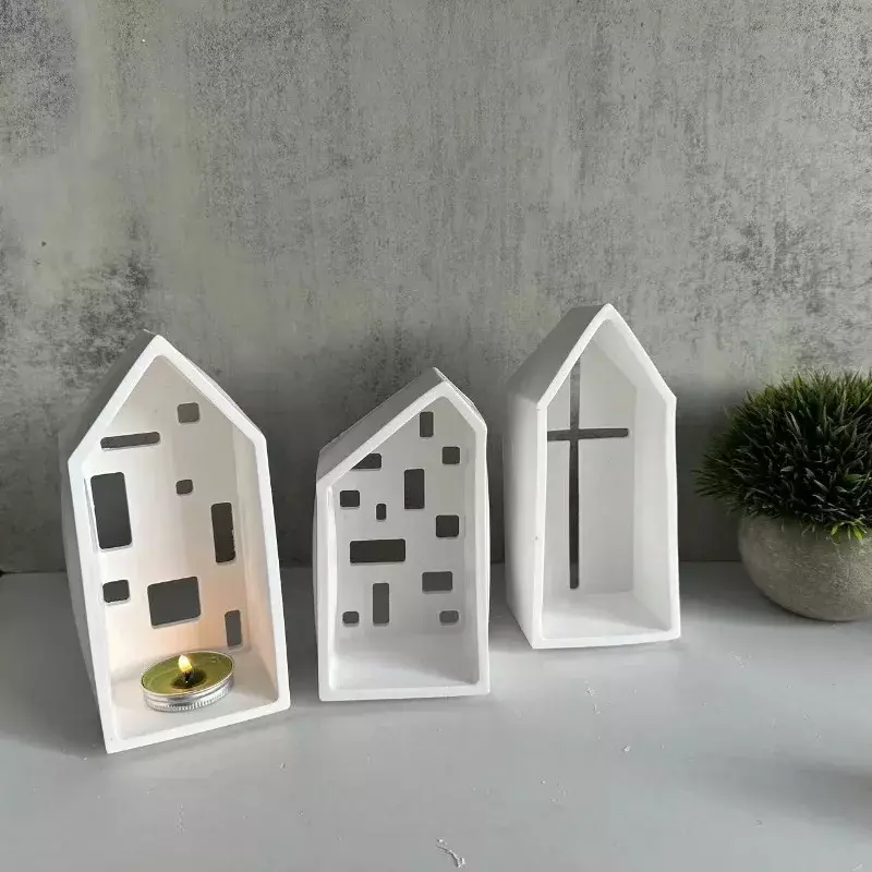 교회 집 촛불 거치대 장식품 DIY 실리콘 몰드, 시멘트 석고 클레이 붓는 에폭시 송진 몰드, 집 장식 장식품