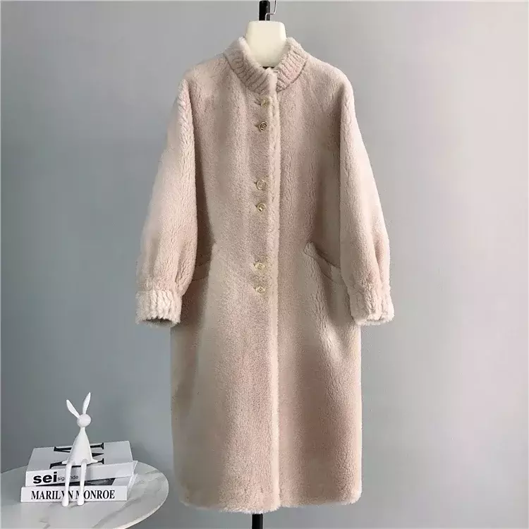 Tajeyane-chaquetas de lana para mujer, abrigo largo y grueso de oveja, abrigo de piel rosa, prendas de vestir de invierno, novedad